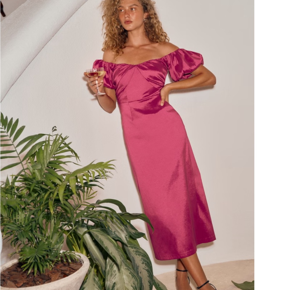 Abercrombie & Fitch Pink Midi Sundress with Puff Sleeves